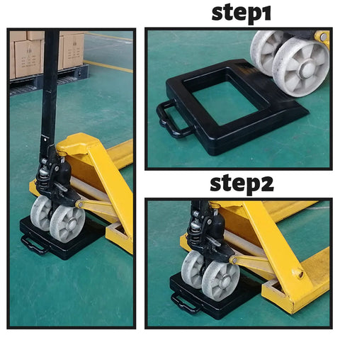 Rubber Pallet Jack Chock Heavy Duty Wheel Stopper stabilizing pallet jack wheels on warehouse floor