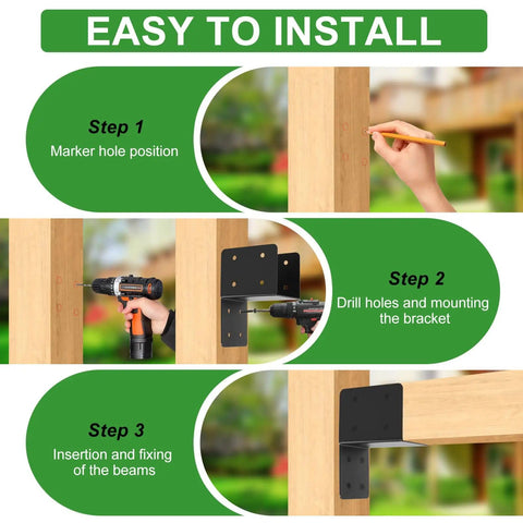 Installation steps for Heavy Duty 4 Pack Post Caps Tie Bracket For 4x4 And 4x6 Posts Black Joist Anchor Connector 14 Gauge Joist Hanger Brackets