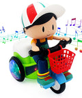 Electric Ride On Tricycle Toy For Baby And Toddler With Music And Luminous Lights For Stunt Performance Cartoon Motorcycle Vehicle Kiddo Friendly Gift For Boys Birthday, front view