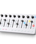 Wireless MIDI Controller Mixer with 43 Backlit Buttons and USB MIDI Keyboard for PC and Mac, portable studio setup.
