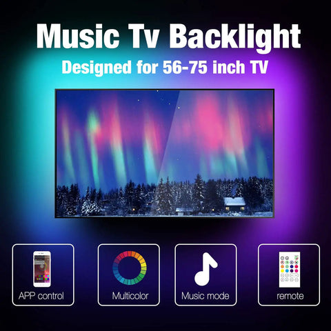 Music LED Backlight Kit For 61-80 Inch TVs, 16.4ft RGB USB Powered Light Strip With App Control And Remote, Eye Friendly Ambient TV Lighting For Home Theater And PC