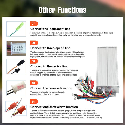 Illustration of Beast 48V To 72V 2000W Brushless Motor Controller For Electric Bicycles And Scooters High Performance Speed Controller connections
