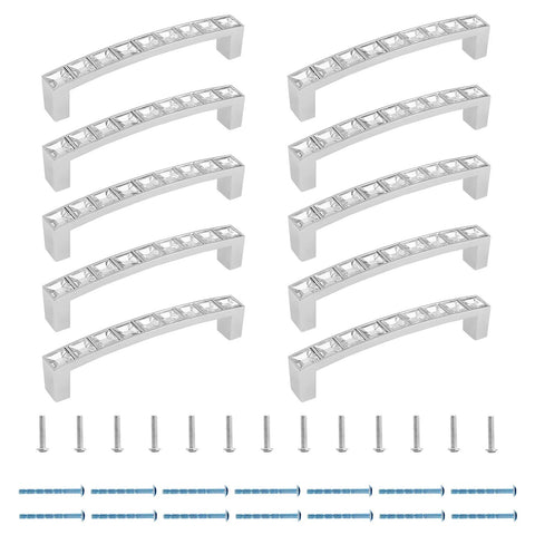 Crystal Drawer Pulls 10 Pack Modern Bridge Design Rhinestone Handles For Kitchen Cabinets and Bedroom Furniture zinc alloy 96mm