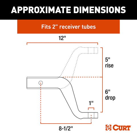 Diagram of Aluminum Trailer Hitch Ball Mount for 2 Inch Receiver 8000 Lbs Capacity 5 Inch Rise 6 Inch Drop