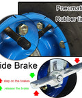 Close-up of Smooth Rollin Industrial Pneumatic Caster Wheels With Locking Swivel Brakes and High Elastic Rubber Tires.
