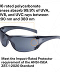 Virtua AP Safety Glasses with High Wrap Gray Lens and Frame, Side Shields, Under 1 Oz, ANSI Z87, 99.9% UV Protection