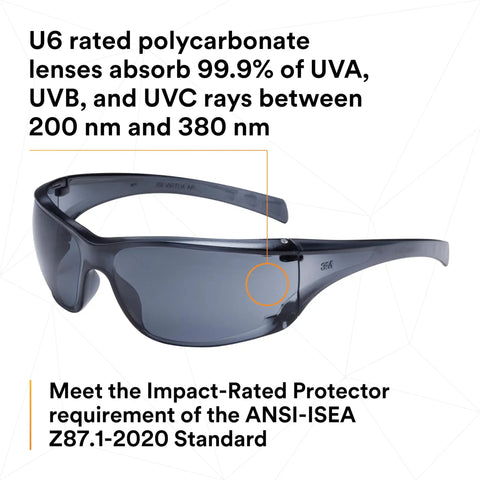 Virtua AP Safety Glasses with High Wrap Gray Lens and Frame, Side Shields, Under 1 Oz, ANSI Z87, 99.9% UV Protection