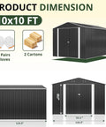 Dimensions of 10x10 Foot Storage Shed For Backyard And Garden, Metal Tool Shed With Lockable Doors And Upgraded Frame, Grey