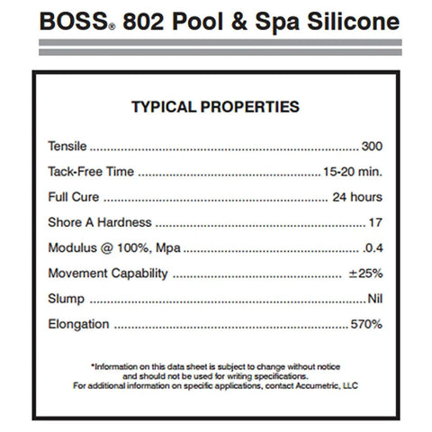 Product data sheet for 2-Pack Clear Pro Grade Silicone Sealant with tensile strength, cure time, and hardness details