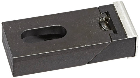 Nuzzler Black Oxide Edge Clamp In 1018 Steel With Standard Grip, 1/2 Inch Bolt, close-up view showing adjustable nose mechanism