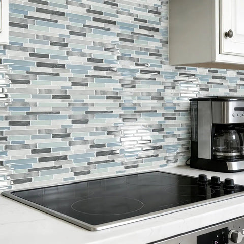 Contemporary kitchen with 10 Sheet Peel And Stick Tile Backsplash Kit In Vinyl 3D Marble Look for modern kitchen counters.