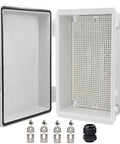 Weatherproof Electrical Enclosure IP67 Rated Junction Box with open lid, ABS material, and wall brackets for DIY builds.