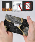Sleek Black Gold Marble Single Toggle Light Switch Plate Cover in hand, showing heavy duty ABS material, 4.5 by 2.76 inches.