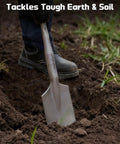 Person using SDS Max Clay Spade Bit Four And One Half Inch By Seventeen Inch Heavy Duty Steel Shovel Bit in soil