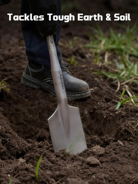 Person using SDS Max Clay Spade Bit Four And One Half Inch By Seventeen Inch Heavy Duty Steel Shovel Bit in soil