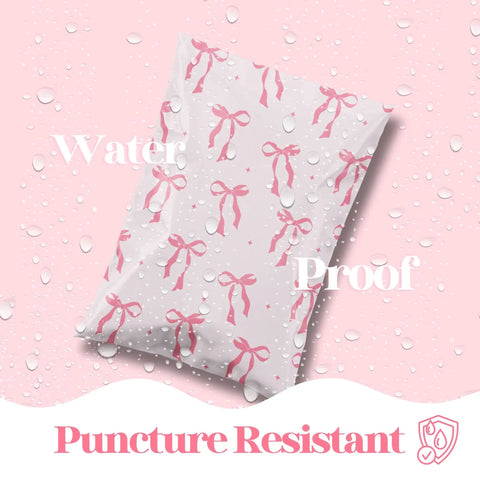 Designer Poly Mailers 6x9 Inch 100 Pack Heavy Duty Waterproof Self Seal Shipping Bags with pink bows design