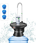 5 Gallon Water Dispenser Pump With Tray, USB Rechargeable, BPA Free, Hands Free One Touch Operation with glass filled on tray