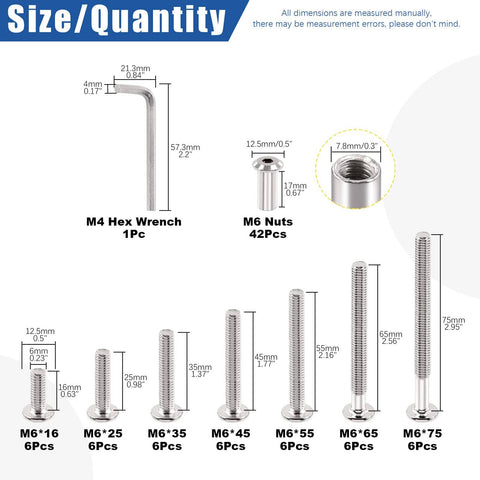 Diagram of M6 Hex Drive Socket Head Cap Screws Kit 16 25 35 45 55 65 75mm Nickel Plated Allen Bolts and Nuts