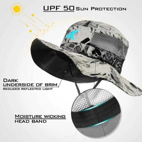 Sol Armis UPF 50 Boonie Hat For Men And Women, Prym1 Turquoise Fade, showing mesh vents, dark brim underside, and moisture-wicking headband.
