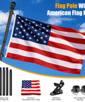 Flag Pole Kit With 3x5 USA Flag 6Ft Heavy Duty Steel Tangle Free Flagpole For Outdoor Home Display With Aluminum Bracket Easy Install