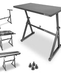 Two In One Adjustable Keyboard Stand And DJ Desk With Removable 36 Inch By 19.4 Inch Steel Tabletop, various configurations shown