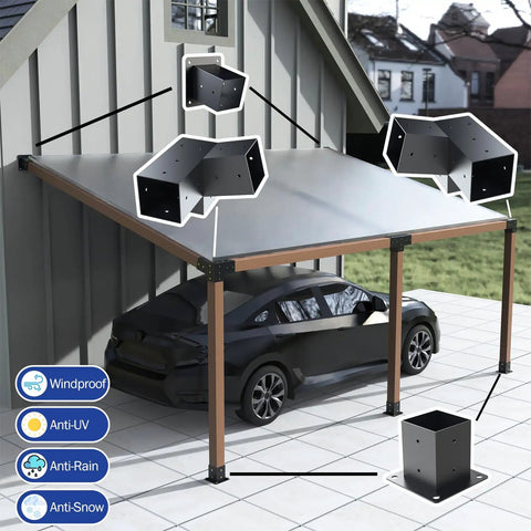 Beefed Up Three Way 15 Degree Slanted Roof Pergola Bracket Set For Backyard Gazebo Powder Coated Wall Mount Brackets Fit 4x4 Posts Actual 3.5x3.5 Hardware Kit Six Pieces Black