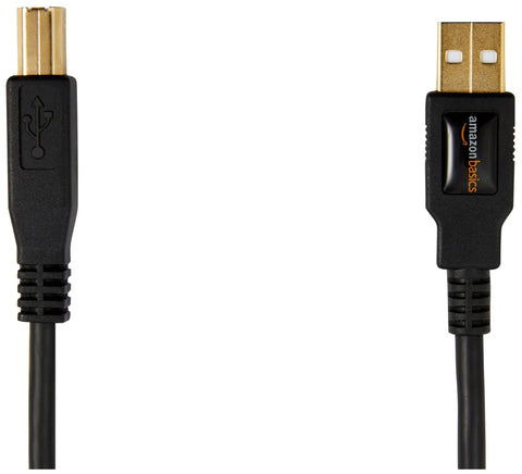 USB A To USB B 2.0 Cable A-Male To B-Male, 10 Foot, Shielded High Speed USB Cable With Gold Plated Connectors For Printers And External Hard Drives, Black, close-up ends