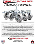Beefy Heavy Duty Semi Steel Cast Iron Swivel Caster Set Of 4 With 4 Inch By 1.25 Inch Silver Wheels And 12mm Threaded Stems displayed