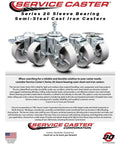 Heavy Duty Semi Steel Swivel Casters Set Of 4 With Rock Solid Cast Iron Frames And Silver Wheels That Roll Like Butter Fit 3 In X 1 25 In And 10 Mm Threaded Stems Includes Two Posi Lock Brakes For 1200 Lb Capacity on display.