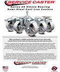 3-inch semi-steel wheel swivel caster with 1/2-inch threaded stem; five metal-frame casters (front view)