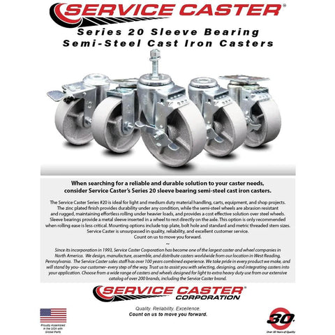 3-inch semi-steel wheel swivel caster with 1/2-inch threaded stem; five metal-frame casters (front view)