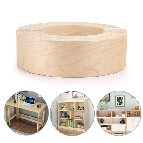 Maple Wood Veneer Edge Banding, 2 Inch By 50 Foot Roll, Preglued Iron On Edgebanding With Hot Melt Adhesive shown with furniture uses
