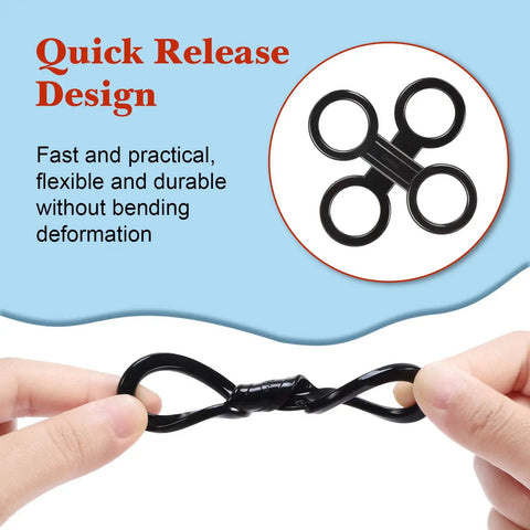 8 Pack Silicone Snorkel Keeper Clips For Mask Straps shown in quick-release design with hands demonstrating flexibility.