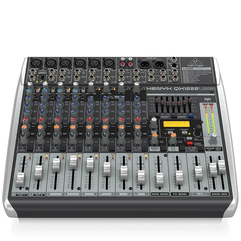 XENYX QX1222USB 16 Channel Mixer With Ultra Low Noise Mic Preamps And Compressors Klark Teknik Multi FX 60mm Faders USB Audio Interface