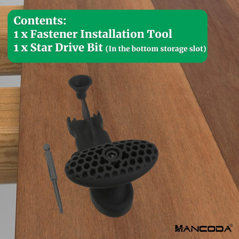 Hidden Fastener Installation Tool for Trex Hidden Fasteners and Composite Decking with Star Drive Bit on wooden deck