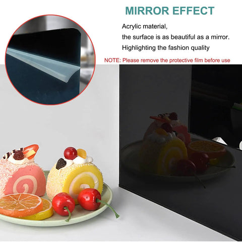 Black acrylic Disposable Coffee Cup Dispenser Organizer with mirror surface, reflecting desserts, for easy access in coffee shop settings.