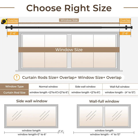Diagram showing installation of Heavy Duty 1 Inch Curtain Rod For Windows And Patio - Adjustable Telescoping Steel Rod.