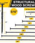 Heavy Duty Lag Screws 5/16 X 3 Inch Structural Bolts With Serrated Threads And Grade 5 Heat Treated Steel for decking and framing.