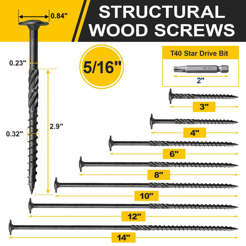 Heavy Duty Lag Screws 5/16 X 3 Inch Structural Bolts With Serrated Threads And Grade 5 Heat Treated Steel for decking and framing.
