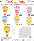 60 Colorful Hot Air Balloon Paper Cutouts With 120 Glue Dots, 6 Styles, 4.8x7.2 Inch for Spring Bulletin Boards and Classroom Decor