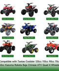 Various brands of Chinese mini ATVs compatible with Rear Hydraulic Disc Brake Master Cylinder Caliper Kit, including Tao Tao, Coolster.