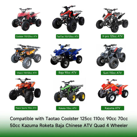 Various brands of Chinese mini ATVs compatible with Rear Hydraulic Disc Brake Master Cylinder Caliper Kit, including Tao Tao, Coolster.