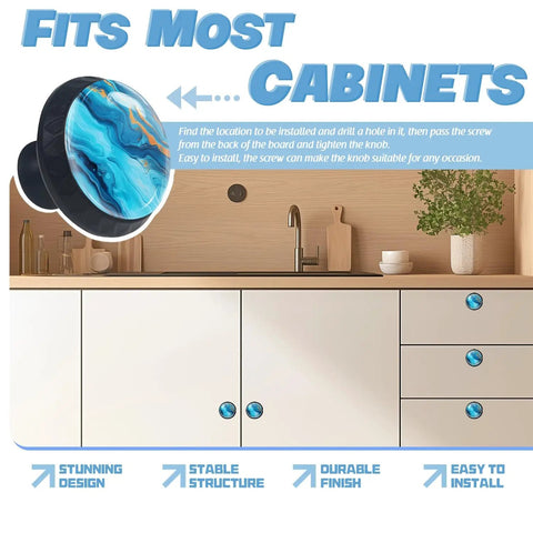 Straight Up Fresh Turquoise Marble Print Crystal Cabinet Knobs And Mushroom Drawer Pulls For Dressers Kitchen Bathrooms Clean Vibe Game Changer Home Decor With Screws One Pack mounted on white cabinets