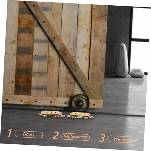 Heavy Duty Barn Door Roller Kit Includes Two Rock Solid Aluminum Sliding Pulley Wheels on a wooden barn door.