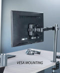 Slick And Durable Mini PC Mount Bracket Providing A Rock Solid VESA Under Desk And Monitor Arm Computer Holder For Thin Client CPU Docking Station No Sweat Setup Black, mounted on a desk.