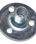 Close-up of a single zinc plated Brad Hole Tee Nut from the Brad Hole Tee Nuts Six Thirty Two By One Quarter Inch Set Of Twelve
