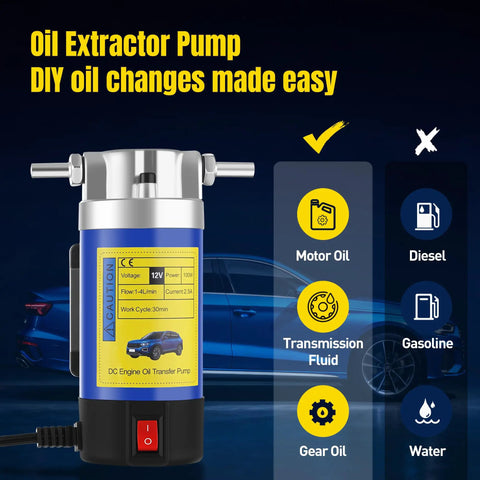 Heavy Duty 12V Electric Oil Extractor Pump For Slick Engine Swaps And Hassle Free Transmission Fluid Removal Dipstick Extraction Tool For Quick Synthetic Oil Changes With Zero Greasy Headaches, showcasing pump design and compatibility info.