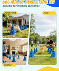 Dogs using Dog Agility Cone Set With 12 Inch Hurdle Cones, Backyard Obstacle Course Kit, at home and park sessions.