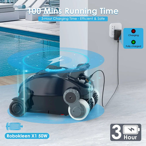 Effortless Cordless Robotic Pool Cleaner With Wall Climb Lightweight Build For Easy Breezy Cleaning Long Battery Life 8L Capacity Dual Motor Power Auto Pool Vacuum For Inground And Above Ground Pools Up To 1100 Sq Ft Blue