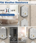 Smart Keyless Door Lock With One Click Unlock Fingerprint Access showing weather resistance features on a wooden door